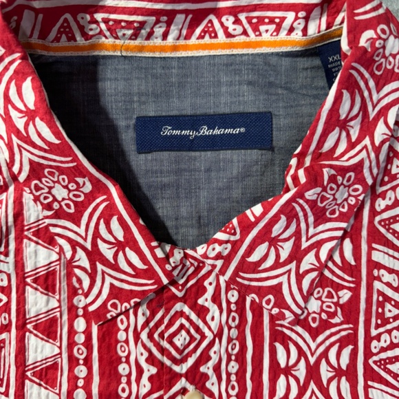 Tommy Bahama Shirt Men XXL Tall Seersucker Red Tribal Hawaiian Button Front - Picture 6 of 9